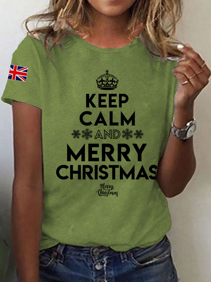 Women's Keep Calm And Merry Christmas Short Sleeve T-Shirt