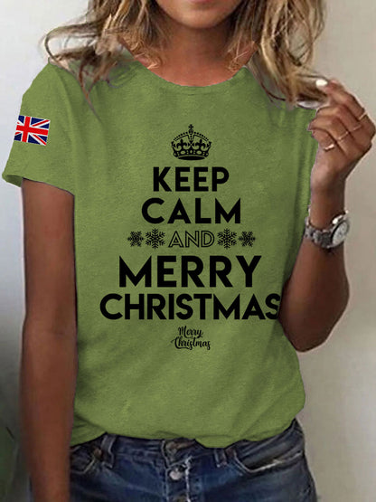 Women's Keep Calm And Merry Christmas Short Sleeve T-Shirt