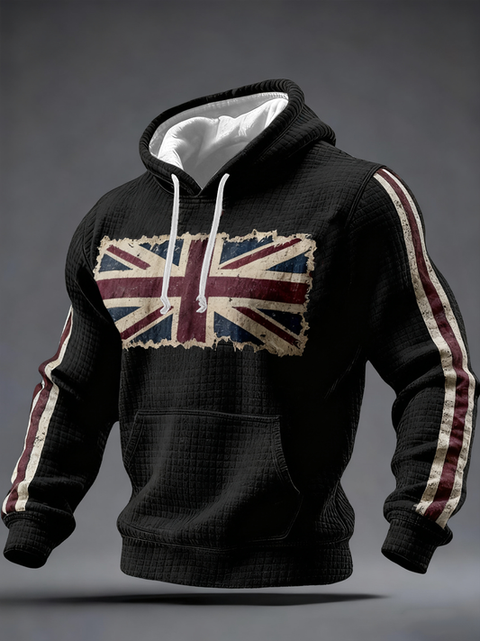 Men's British vintage flag print Checkered Cotton Hoodie