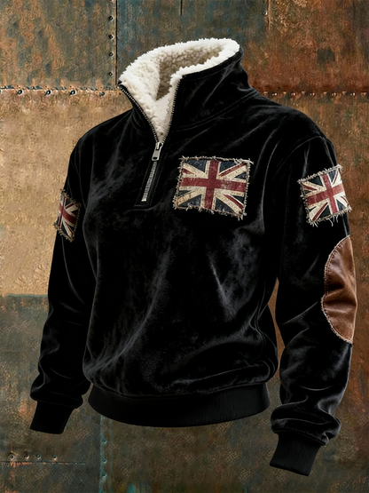 Women's British vintage flag print Composite Fleece Hoodie