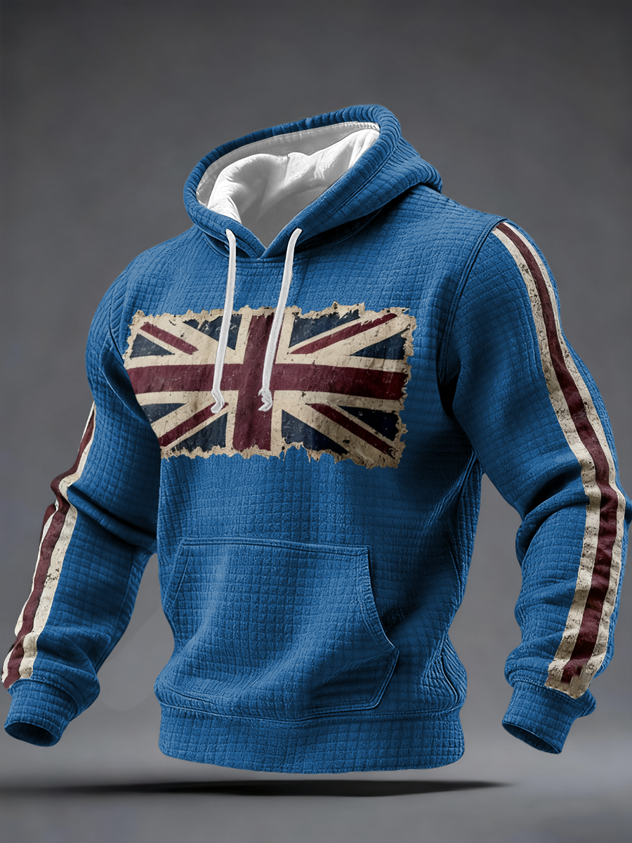 Men's British vintage flag print Checkered Cotton Hoodie