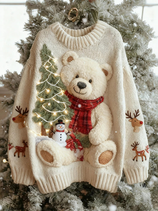 Women's Vintage Christmas Bear Tree Knitted Sweater