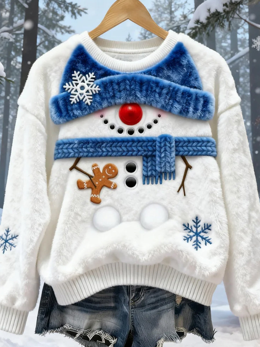 Women's Retro Animal Christmas Art Print Casual Flannel Top