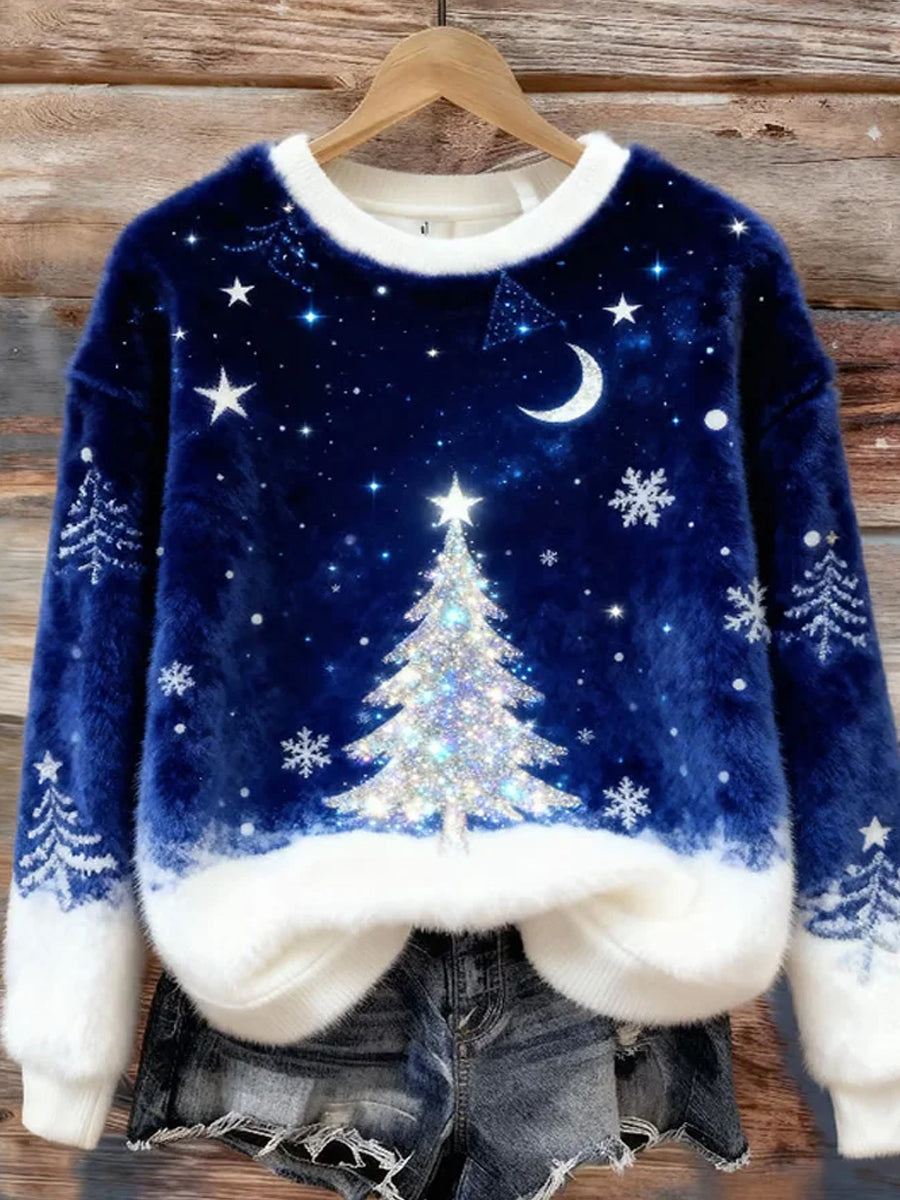 Women's Retro Animal Christmas Art Print Casual Flannel Top