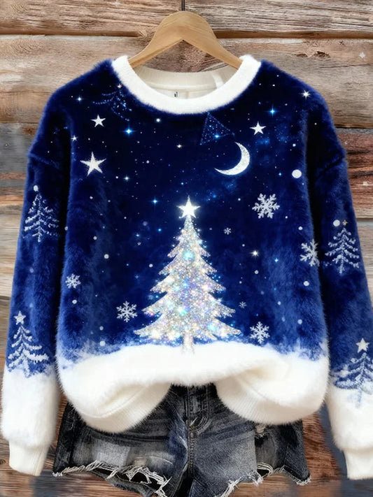 Women's Retro Animal Christmas Art Print Casual Flannel Top