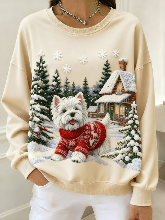 Women's Retro Christmas Animal Art Print Comfortable Top