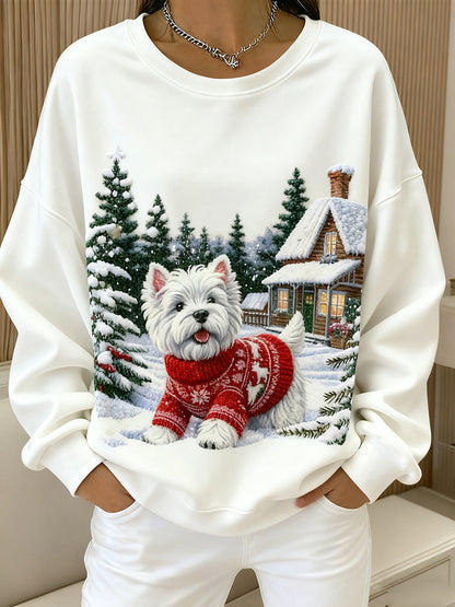 Women's Retro Christmas Animal Art Print Comfortable Top