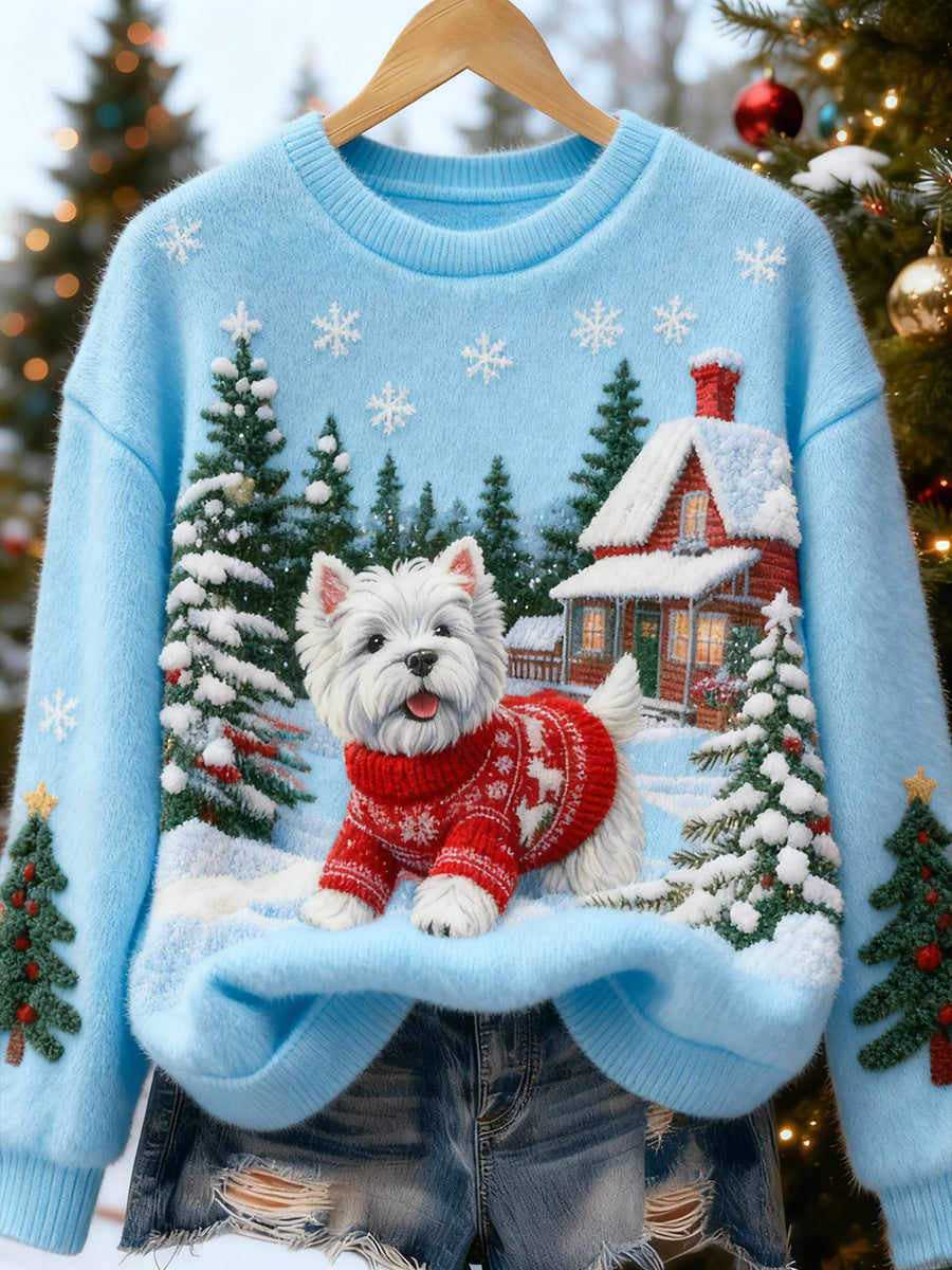 Women's Retro Animal Christmas Art Print Casual Flannel Top