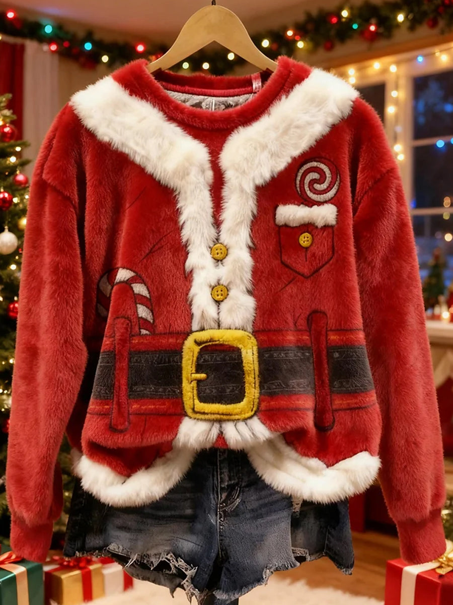 Women's Retro Animal Christmas Art Print Casual Flannel Top