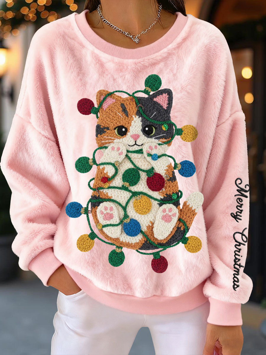 Women's Christmas Cat Flannel Sweatshirts