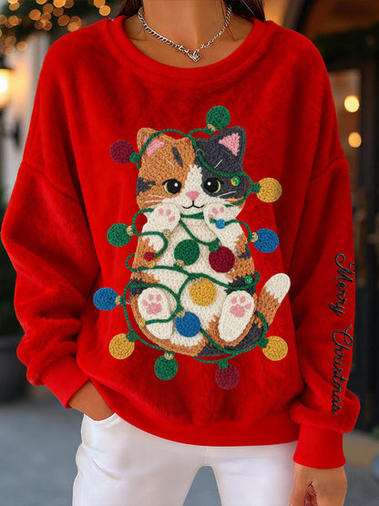 Women's Christmas Cat Flannel Sweatshirts