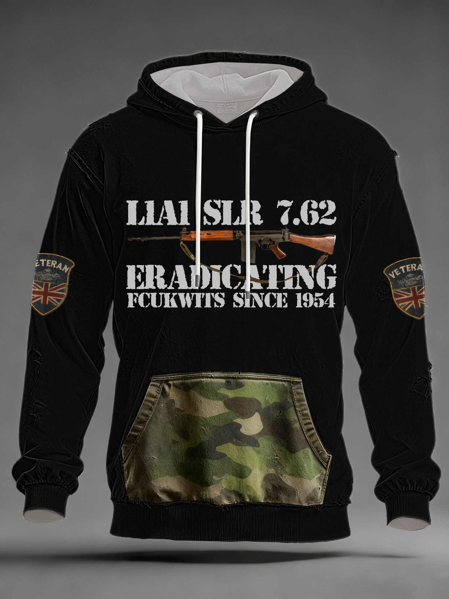 Men's L1A1 SLR 7.62 Print Oversized Drop-Shoulder Hoodie with Pockets