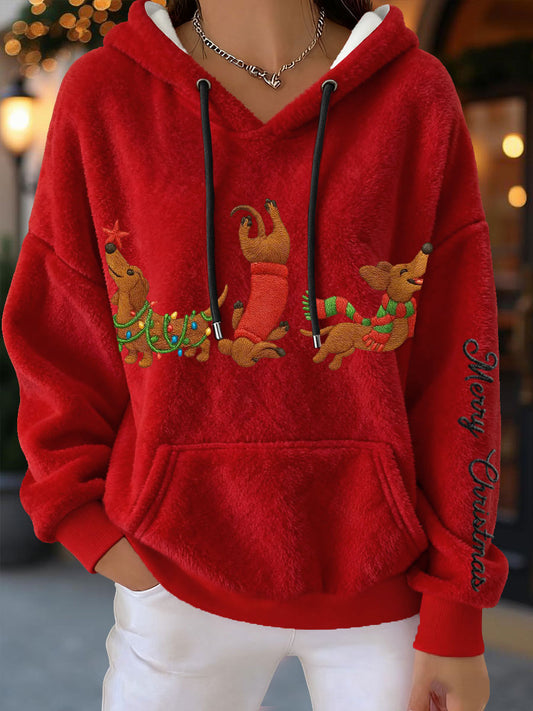 Women's Christmas Dachshunds Flannel Hoodies