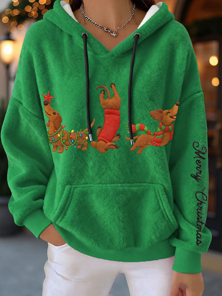 Women's Christmas Dachshunds Flannel Hoodies