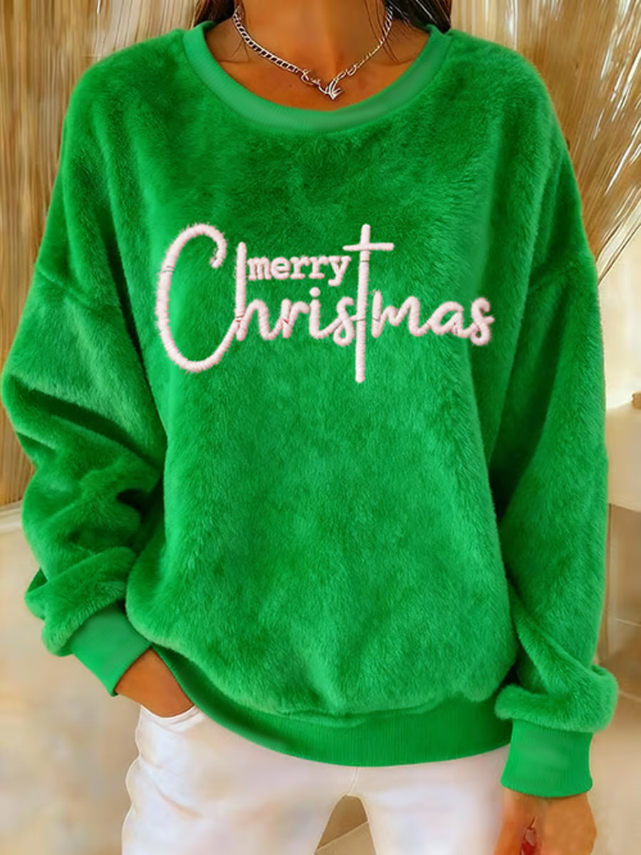 Women's Merry Christmas Christmas Cross Flannel Hoodie