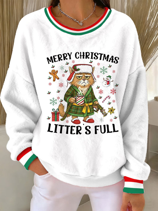 Women's Christmas Funny Cat Print Casual Sweatshirt