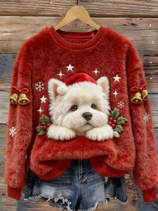 Top Décontracté en Flanelle Imprimé Art de Noël Animal Rétro Femme