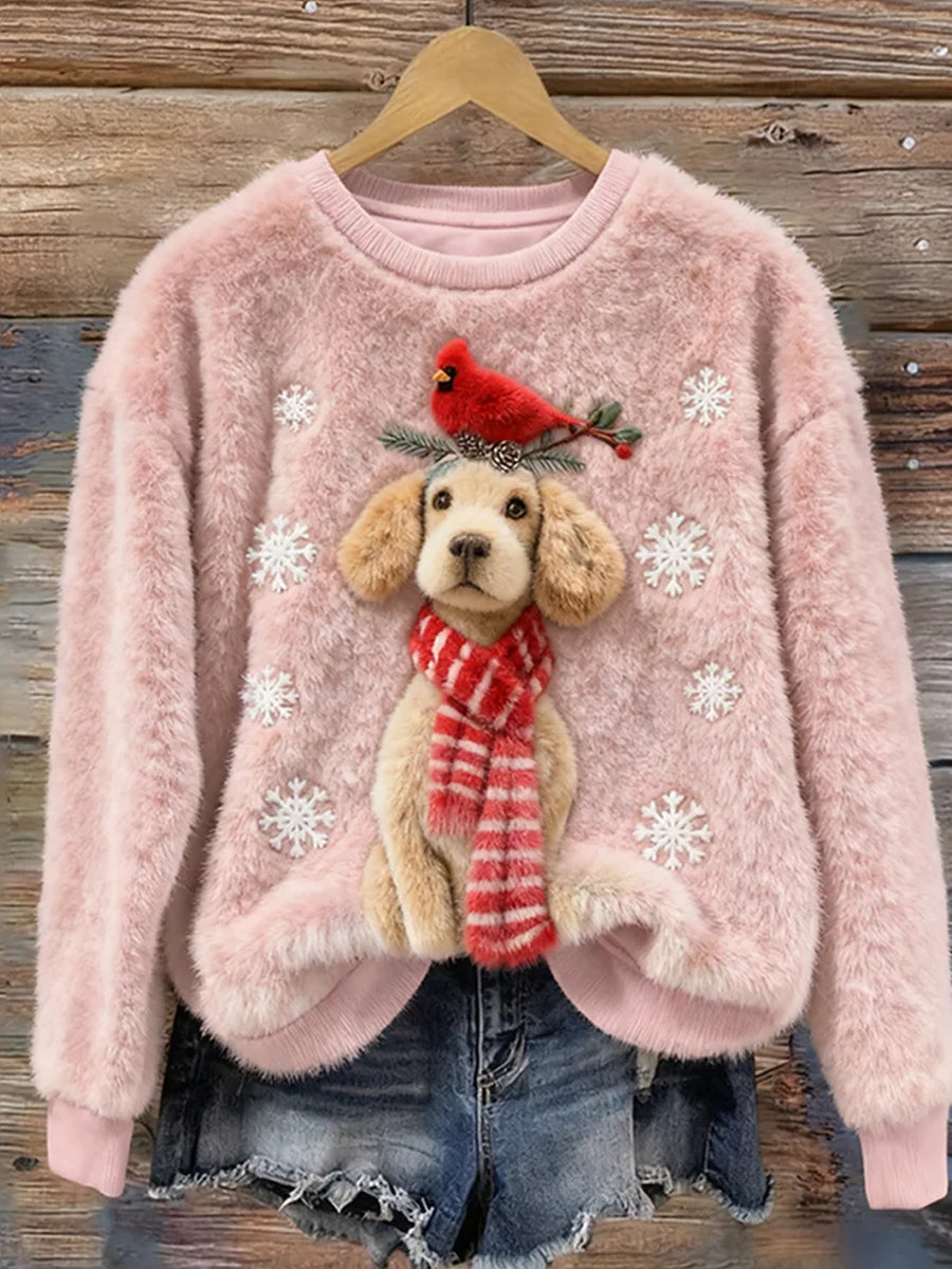 Women's Retro Animal Christmas Art Print Casual Flannel Top