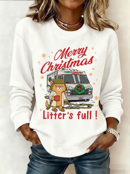 Women's Christmas Funny Cat Print Casual Sweatshirt
