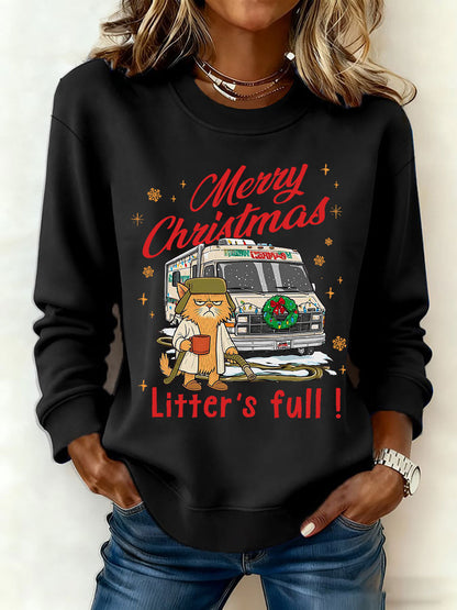 Women's Christmas Funny Cat Print Casual Sweatshirt
