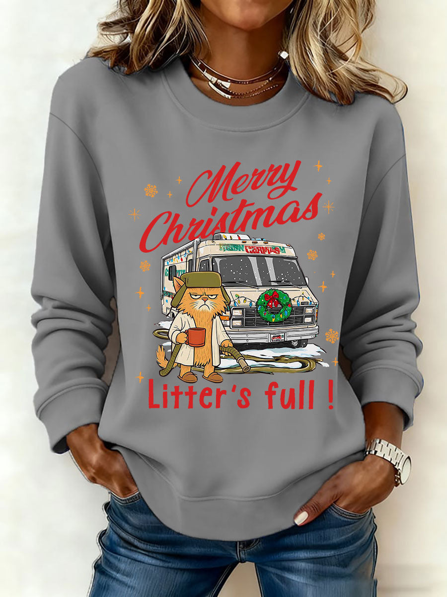 Women's Christmas Funny Cat Print Casual Sweatshirt