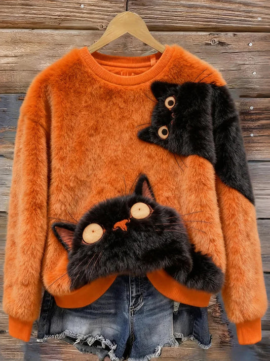 Women's Retro Animal Christmas Art Print Casual Flannel Top