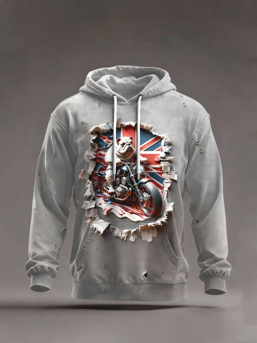 Men's hooded sweatshirt with British flag and French Bulldog design