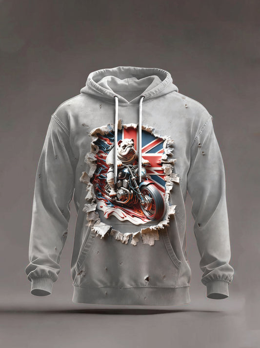 Men's hooded sweatshirt with British flag and French Bulldog design