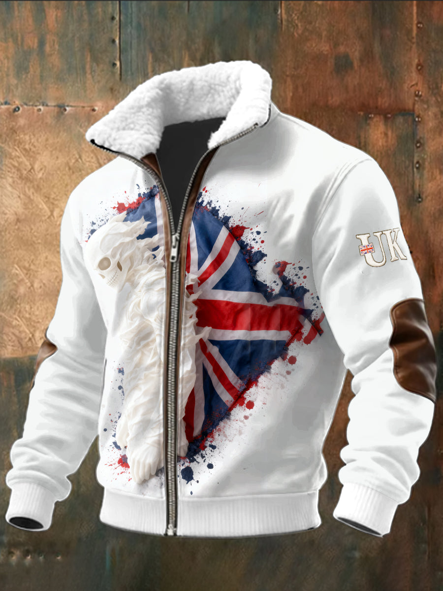 Men's British White Stand-Up Collar Jacket
