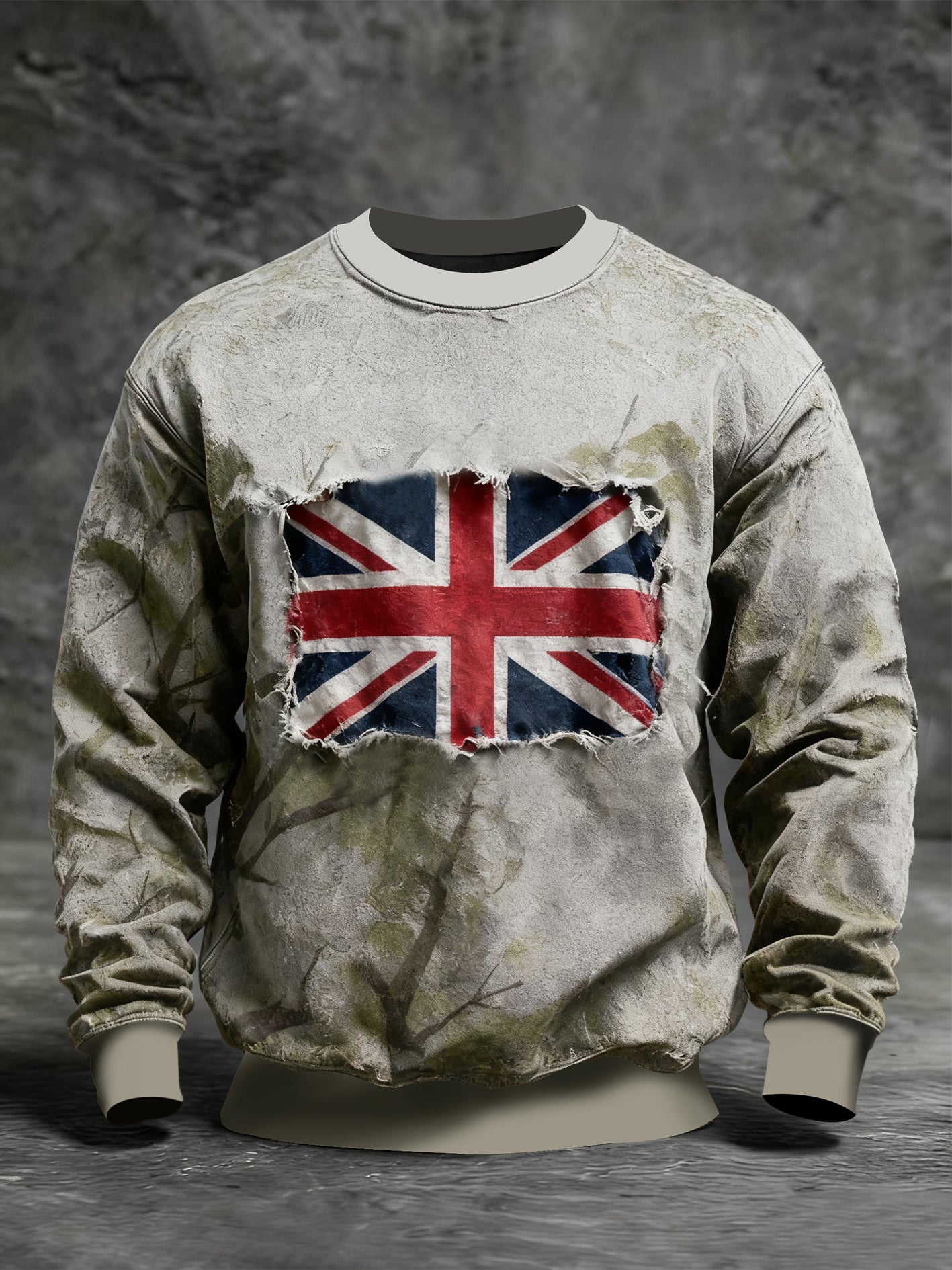 Men's Vintage England Flag Camo Crew Neck Sweatshirt