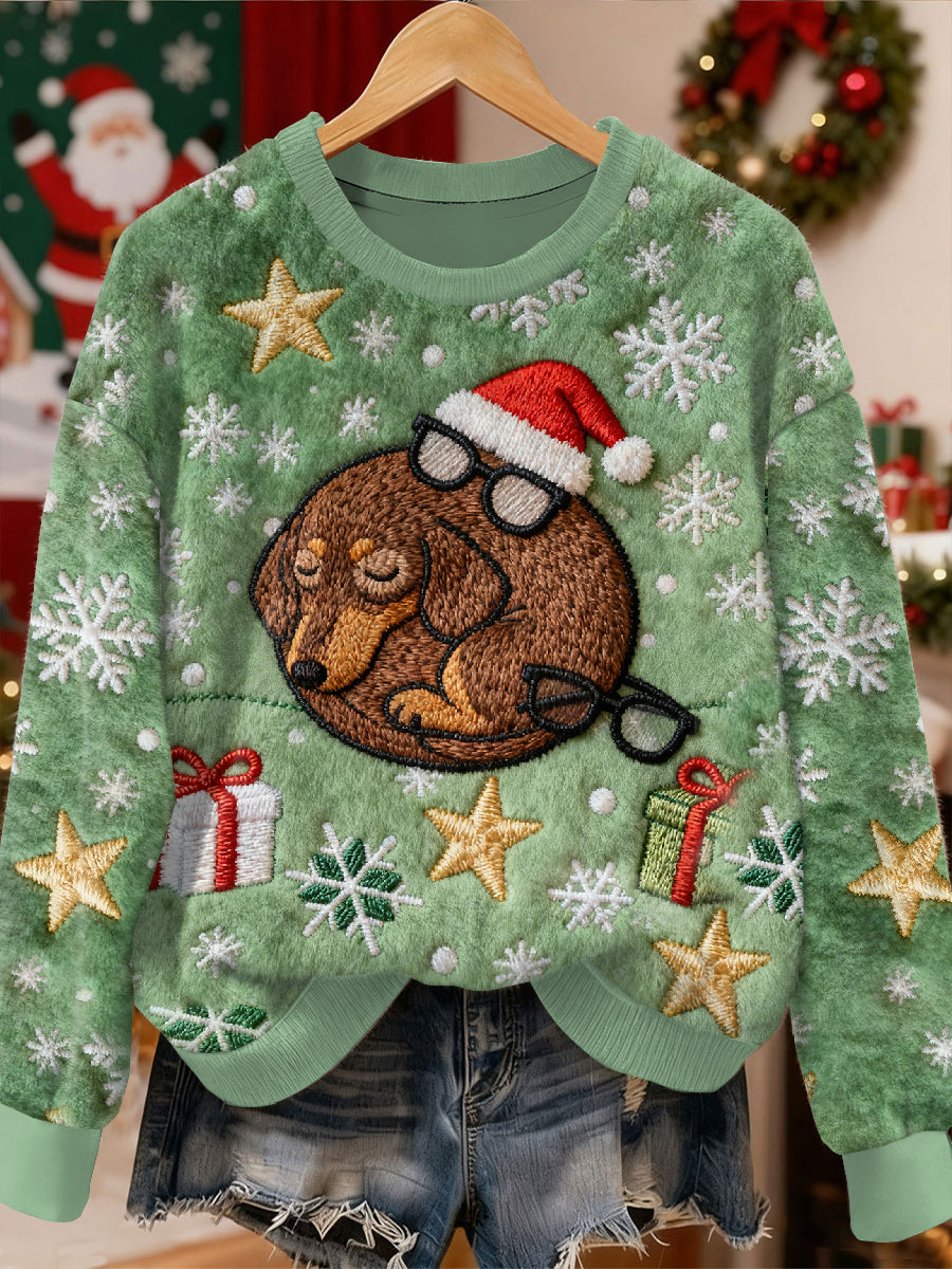 Gorgeous Christmas Dachshund Pattern Casual Long Sleeved Sweatshirt