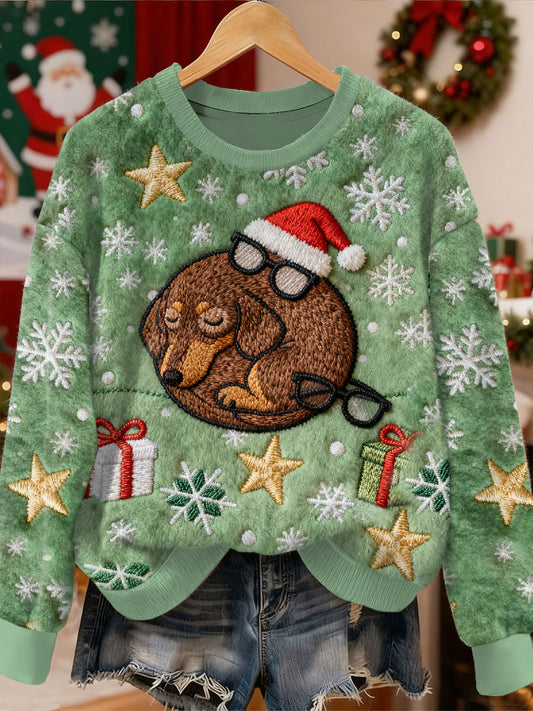 Gorgeous Christmas Dachshund Pattern Casual Long Sleeved Sweatshirt