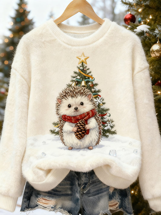 Women's Retro Animal Christmas Art Print Casual Flannel Top