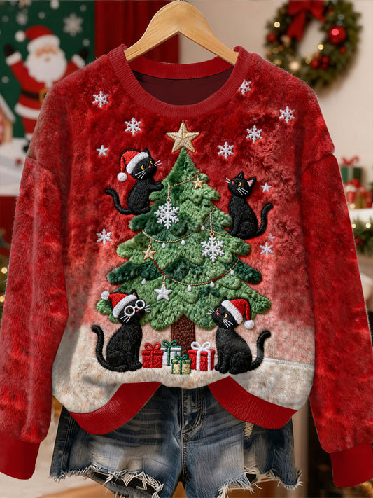 Gorgeous Christmas Black Cat Pattern Casual Long Sleeved Sweatshirt