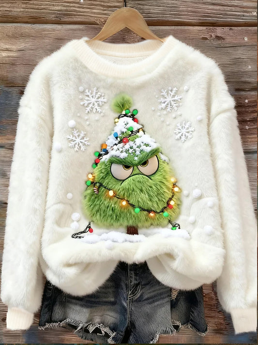 Women's Retro Animal Christmas Art Print Casual Flannel Top