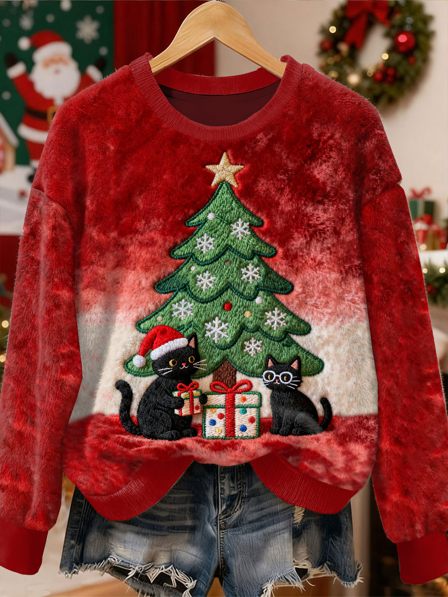 Gorgeous Christmas Black Cat Pattern Casual Long Sleeved Sweatshirt