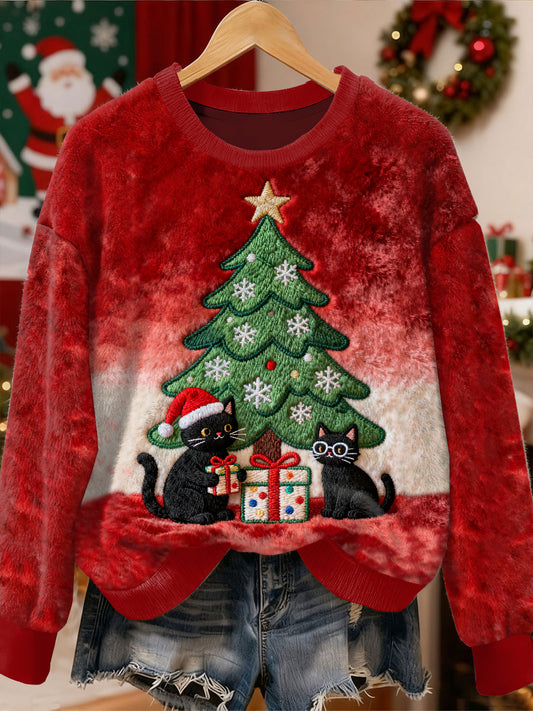 Gorgeous Christmas Black Cat Pattern Casual Long Sleeved Sweatshirt