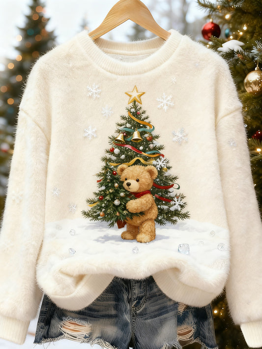 Women's Retro Animal Christmas Art Print Casual Flannel Top