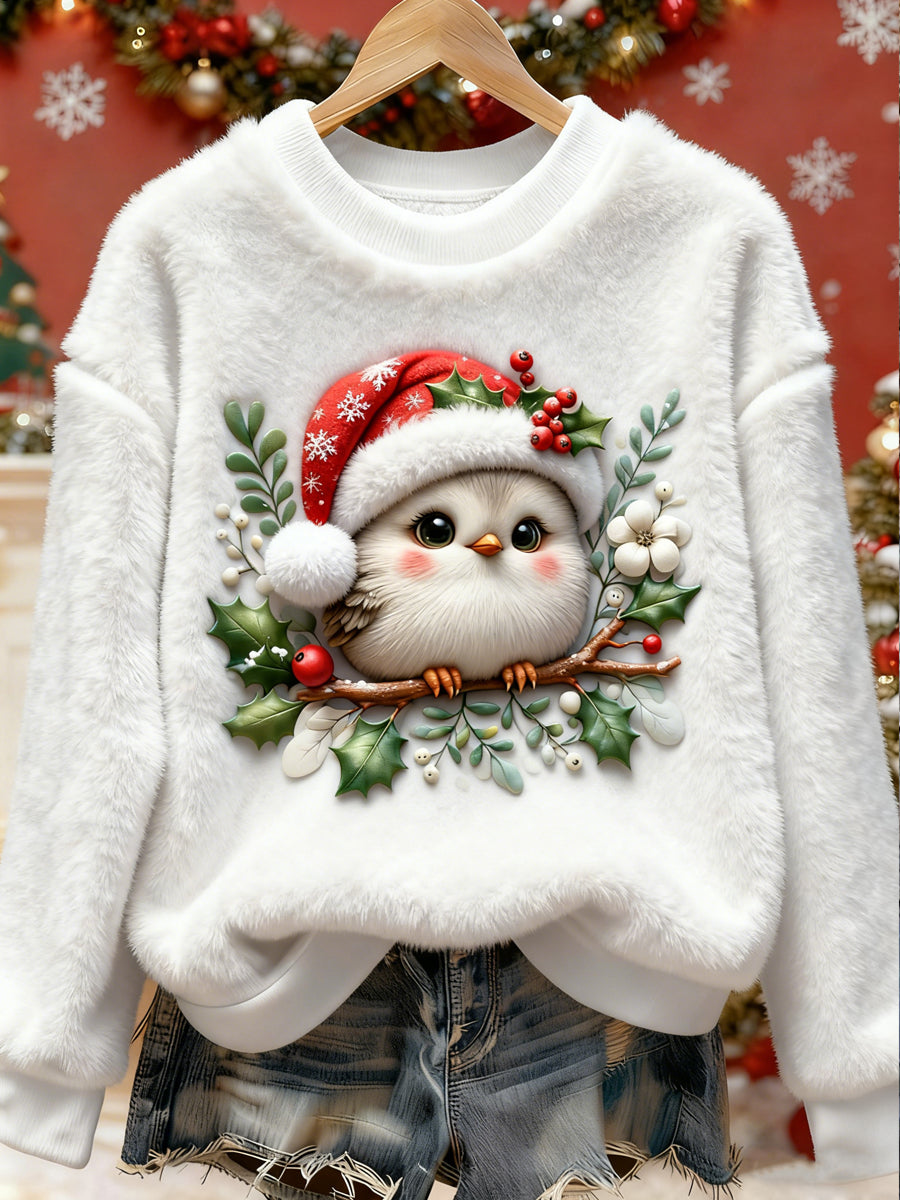 Women's Christmas Cute Pet Printed Long Sleeved Round Neck Plush Sweatshirt