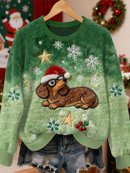 Gorgeous Christmas Dachshund Pattern Casual Long Sleeved Sweatshirt