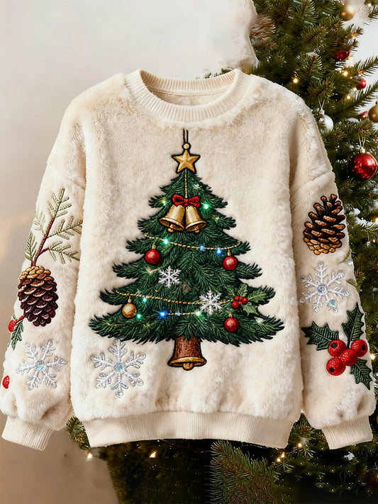 Women's Retro Animal Christmas Art Print Casual Flannel Top