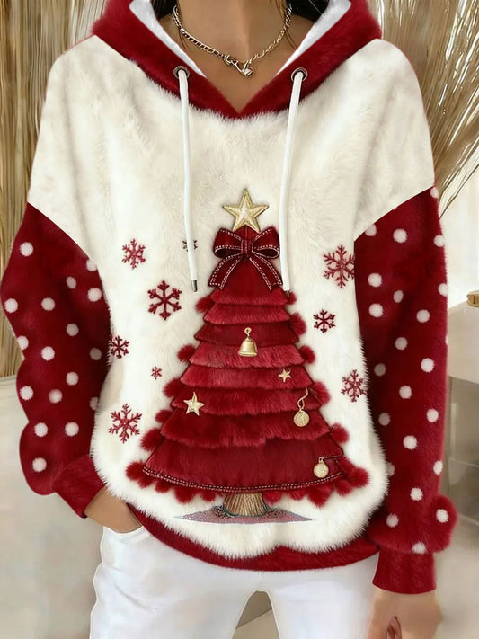 Women's  Christmas Tree Art Flannel Hoodie