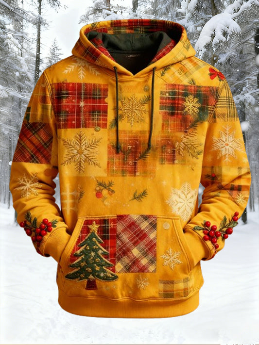 Men's Retro Christmas Art Print Comfortable Casual Hoodie