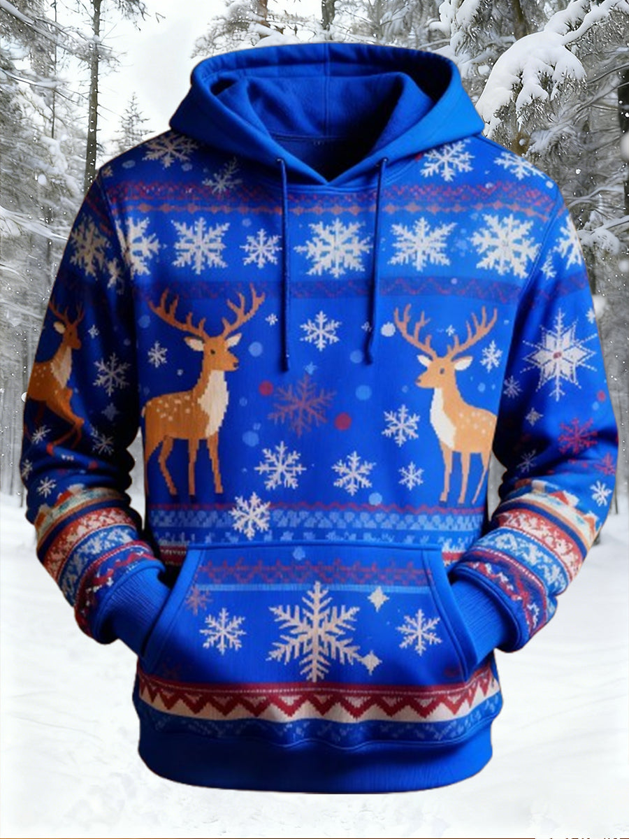 Men's Retro Christmas Art Print Comfortable Casual Hoodie