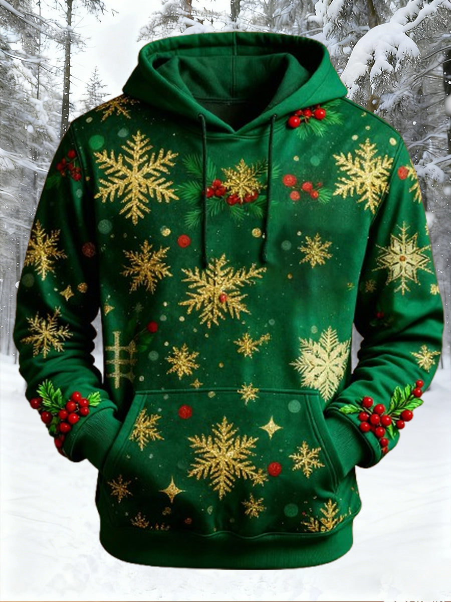 Men's Retro Christmas Art Print Comfortable Casual Hoodie