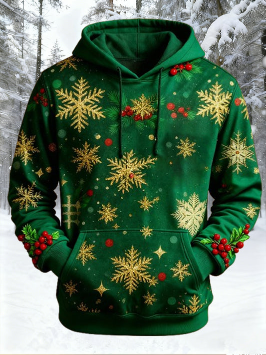 Men's Retro Christmas Art Print Comfortable Casual Hoodie