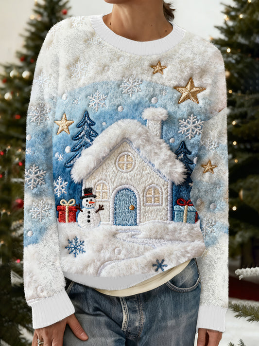 Gorgeous Christmas Snow Scene Printed Casual Long Sleeved Sweatshirt