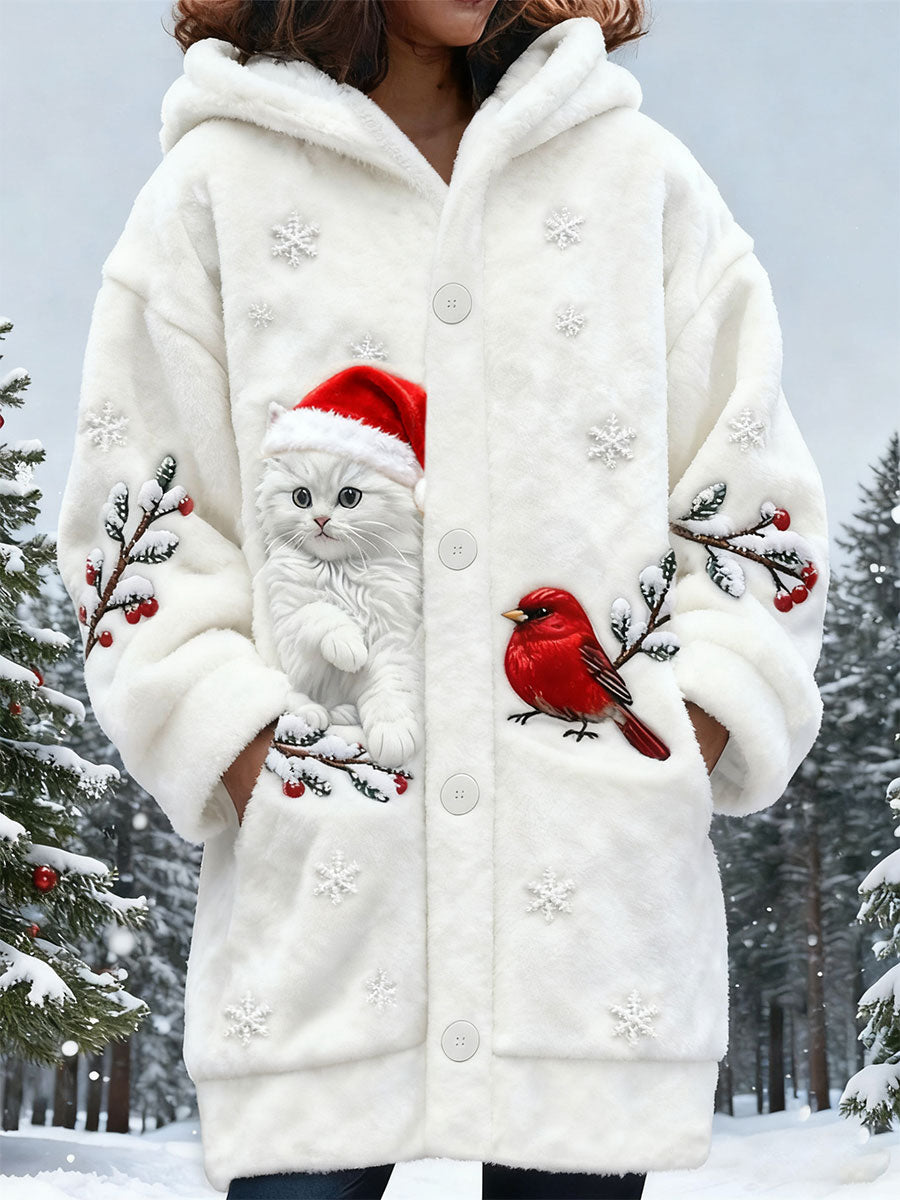 Women's Cute Christmas Cat Pattern  Warm Cardigan Sweater