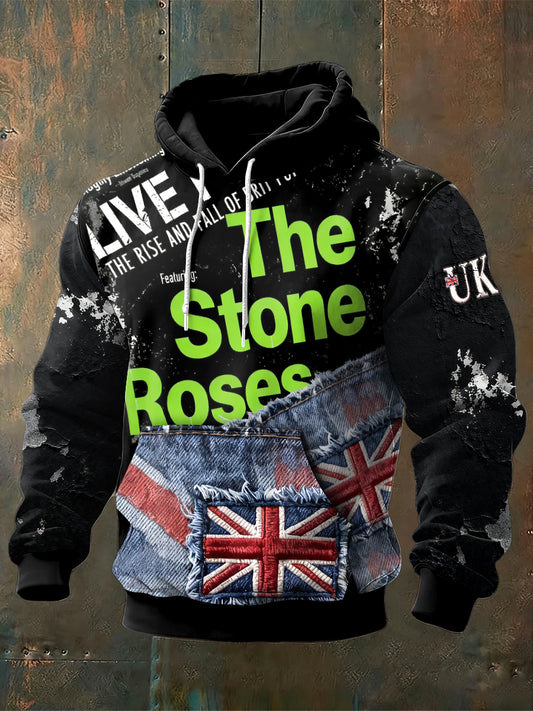 Men's The Stone Rose British Print Patchwork Sweatshirt