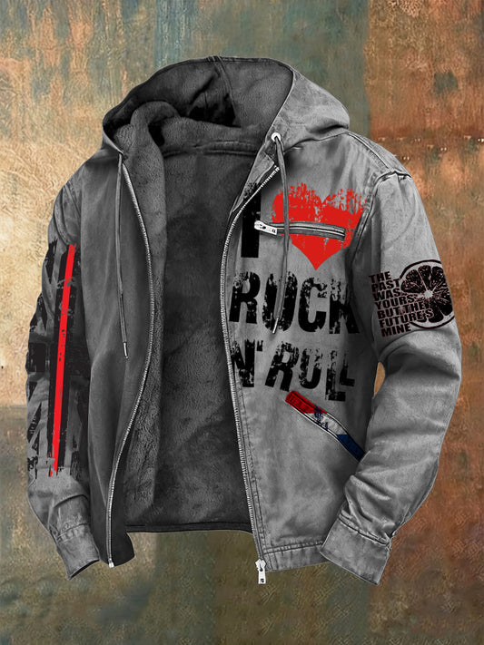 Men's Bold "I love Rock 'n' Roll" The Stone Roses Print Hooded Jacket